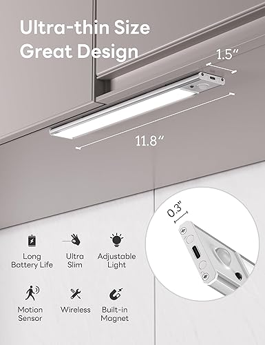 Miniatura 5 de Paquete de 2 luces de armario con sensor de movimiento con 3 ajustes de temperatura de color y brillo, iluminación LED recargable para iluminación