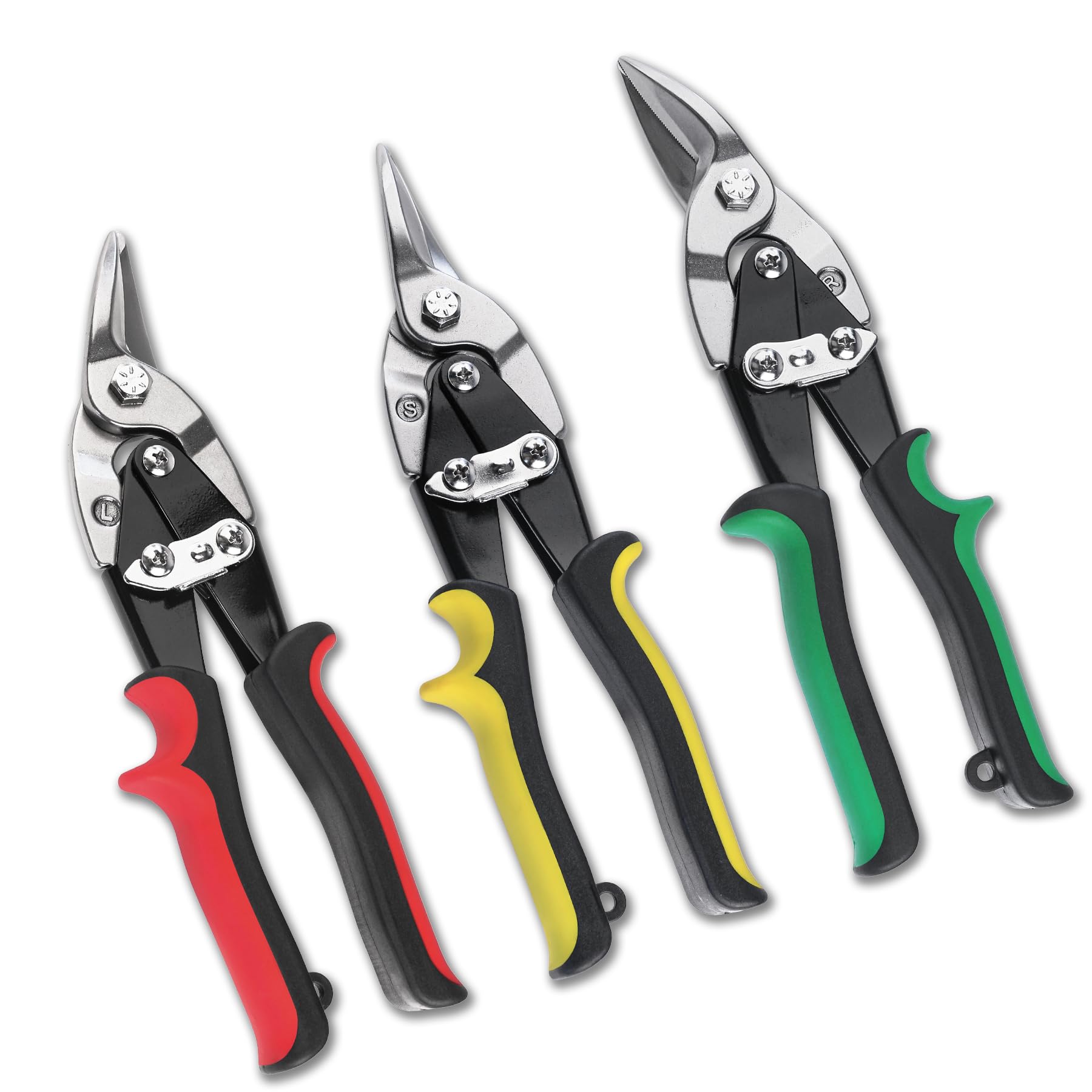 3-Piece Aviation Tin Snips for Cutting Metal Sheet, Heavy-Duty CR-V Metal Shears for Straight, Left & Right Cuts, 250mm (10") Sheet Metal Cutters with Safety Lock & Ergonomic Grip – HT0068