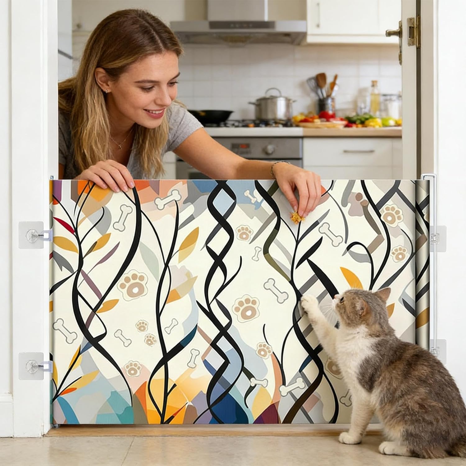 Stair Gate for Pets - Retractable Puppy Safety Fence | Child Proof Gates Indoor | for Staircase Hallway Doorway Kitchen Bedroom Bathroom Home House Apartment