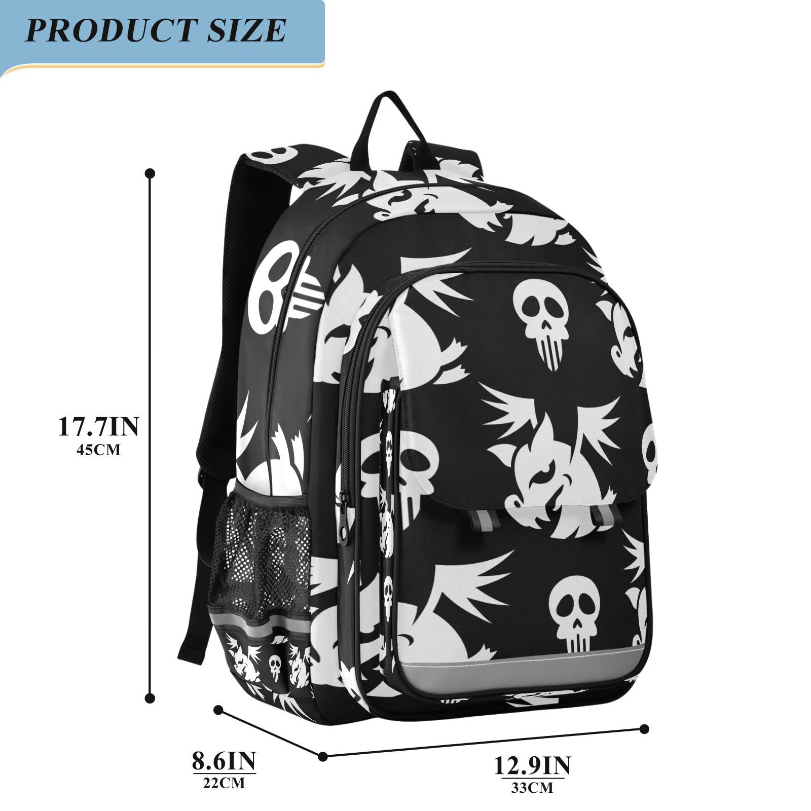 Vnurnrn Geschenke Für Halloween Engel Schwein Zucker Schwarz Schulter Rucksack Kinderrucksack Für Schule Mädchen Jungs Büchertasche Schülerrucksack mit Laptop Rucksäcke