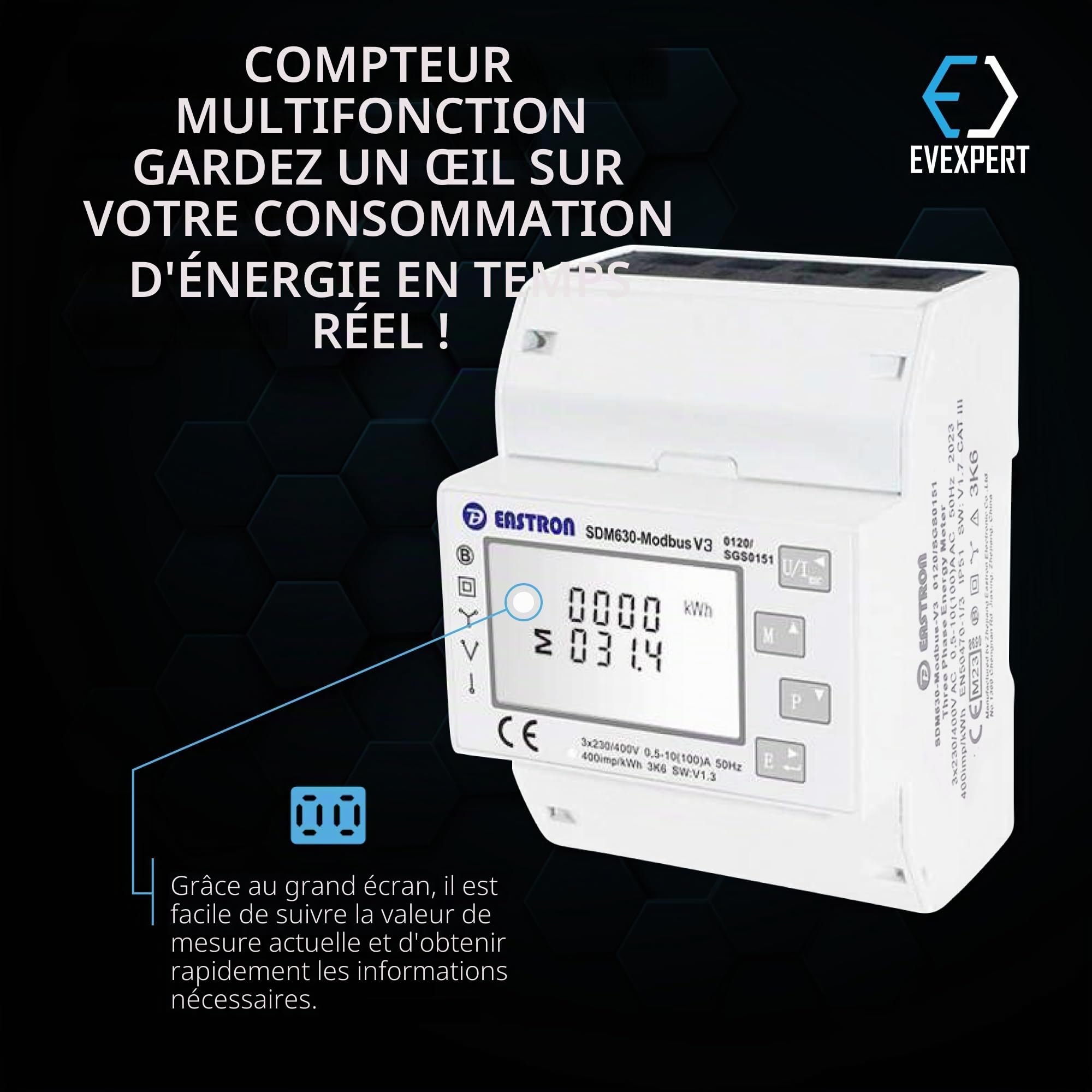 SDM630Modbus Compteur électrique numérique à deux directions pour courant de rotation et courant alternatif jusqu'à 80 A