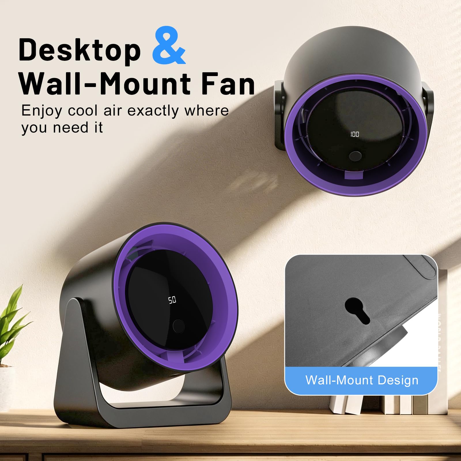 Ventola da Tavolo, Ventilatore Usb del Vento 5 Livelli, Testa Girevole a 180° Ventola di Raffreddamento, Ventilatore Scrivania Silenzioso per Scrivania, Ufficio, Casa (Viola Nerastro)