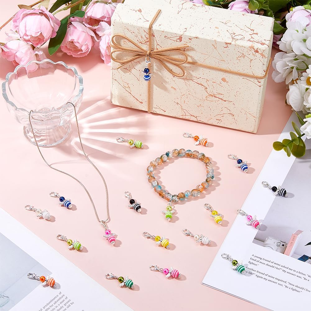 SUPERFINDINGS 80Pcs 8 Colors Angel Charms Clip On Charms Colorful Pearl Bead Guardian Charm Fairy Dangle Pendants Zipper Pulls Charm with Silver Lobster Clasps for DIY Jewelry Making Shower Favor - Image 5