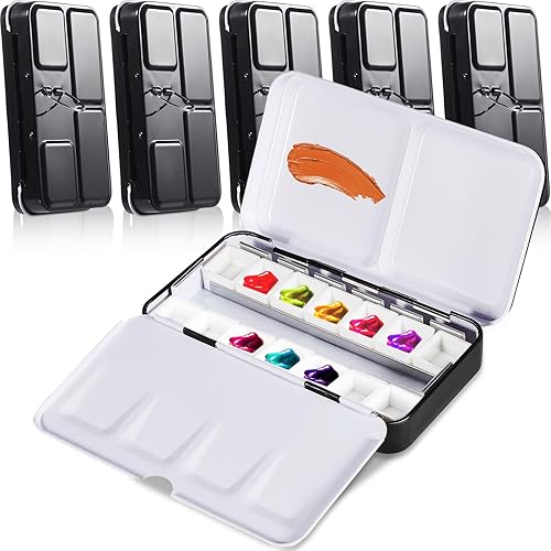 Miniatura 1 de Cholemy Juego de 6 bandejas de acuarela vacías para acuarela, bandeja de acuarela, juego de sartenes para acuarela para viajes de bricolaje, pintura