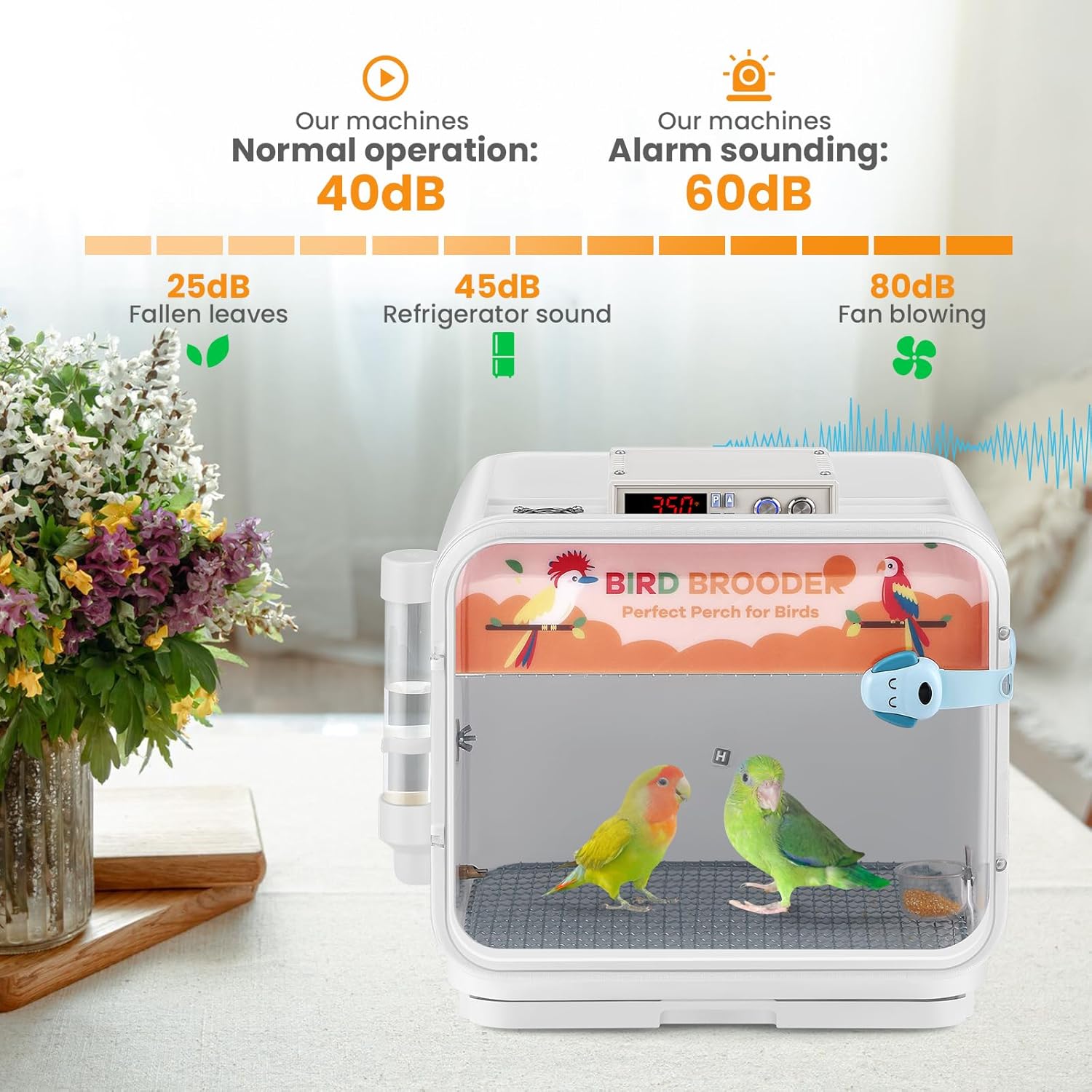 110V Pet Brooder Portable Bird Brooder for Newborn Birds Puppies Kittens & Other Small Animals Pet Incubator with High-Low Temperature Alarm Bird Incubator with External Water Food Trays