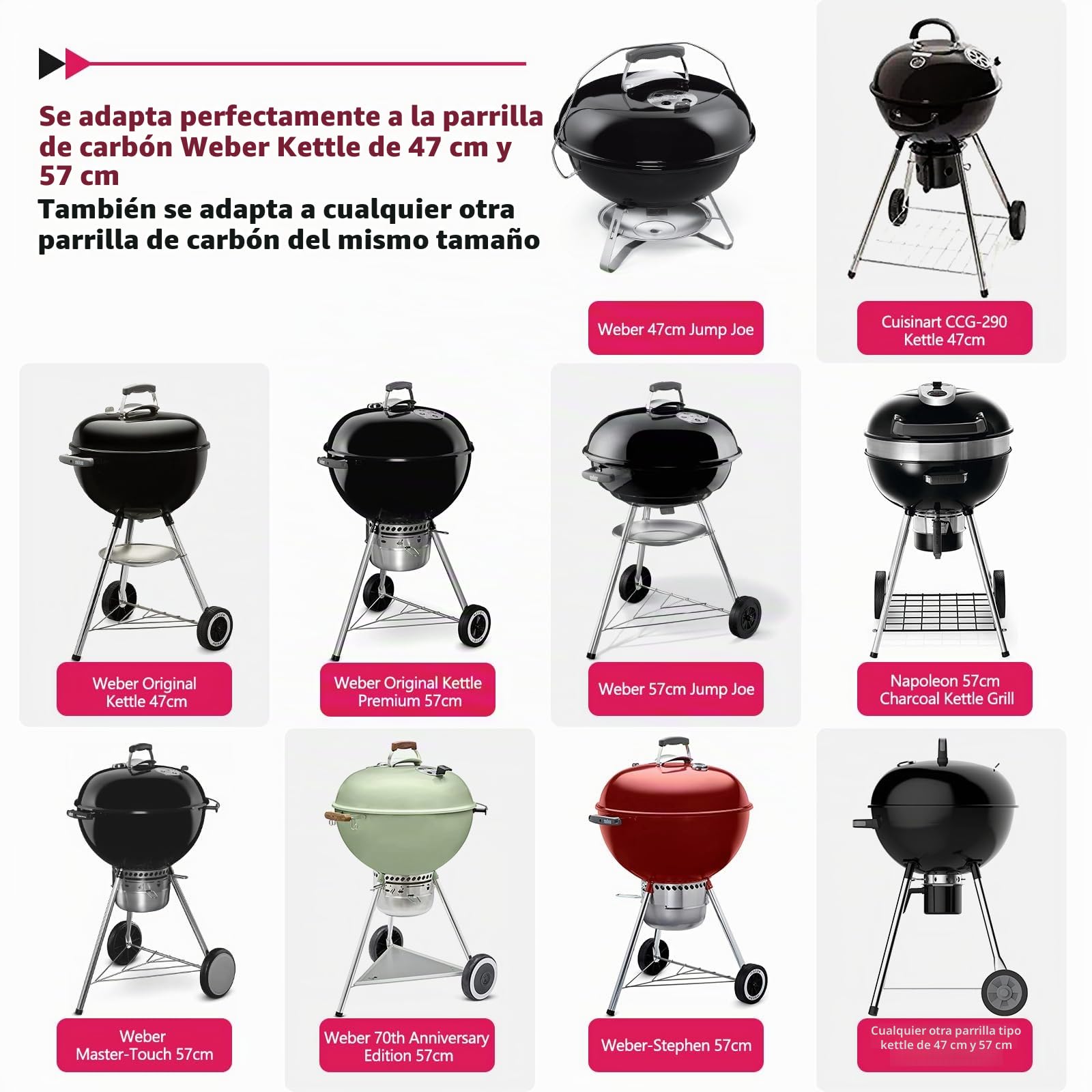 GFTIME Mesa de barbacoa de acero inoxidable para Weber de 47 cm y 57 cm, original Kettle, Premium, Master Touch, Jumbo Joe, parrilla de carbón vegetal Performer con soporte de tapa, soporte para