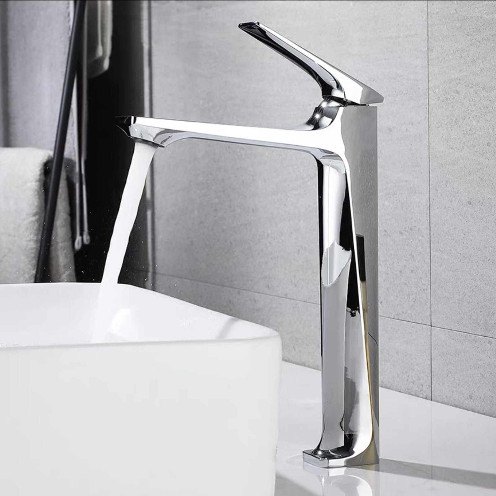 Waschbecken Armaturen Bad Einhandmischer Mischbatterie Badezimmer Wasserhahn Hoch Wasserhahn Badezimmer Warm Und Kaltmisch Einzelloch Komplett Aus Kupfer,Chrom,hoch