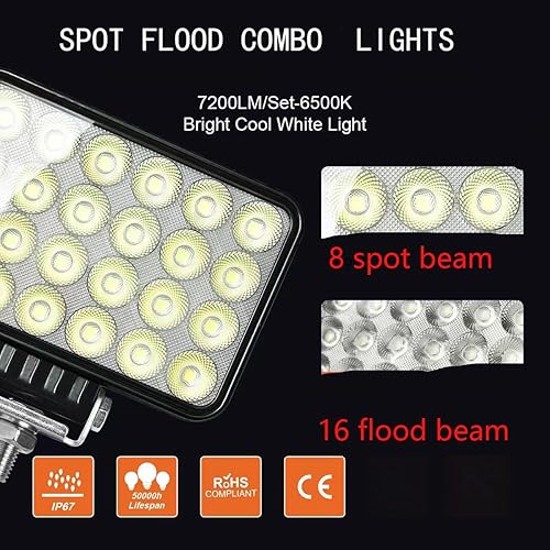 Miniatura 2 de 2PACK 72W Luz de Trabajo LED de 1224 voltios 9000LM, Luz de Conducción LED Cuadrada de Alta Potencia, Faros Antiniebla con Haz Combinado de Foco y