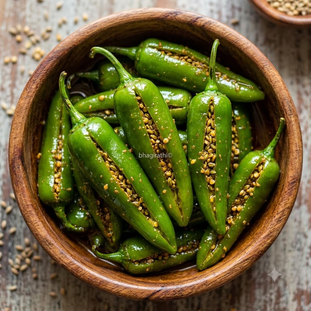 Bhagirathi Stuffed Green Chilli Pickle 500g Authentic Bharwa Hari Mirch Ka Achar Made in Pure Mustard Oil & Traditional Spices Homemade Style Spicy Green Chilli Pickle 2