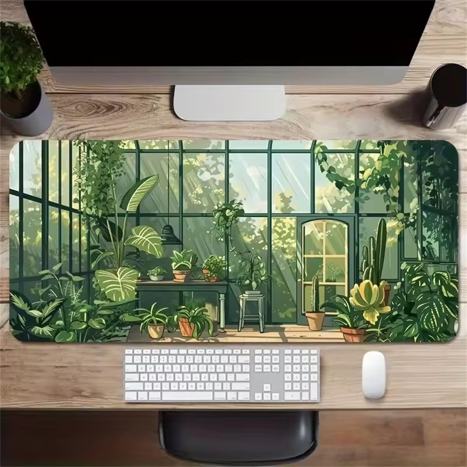 Podkładka na biurko, Greenhouse Potted Plants Long Computer Keyboard Mousepad Mouse Mat Washable with Slip Rubber Base(2mm,700x300x2mm)