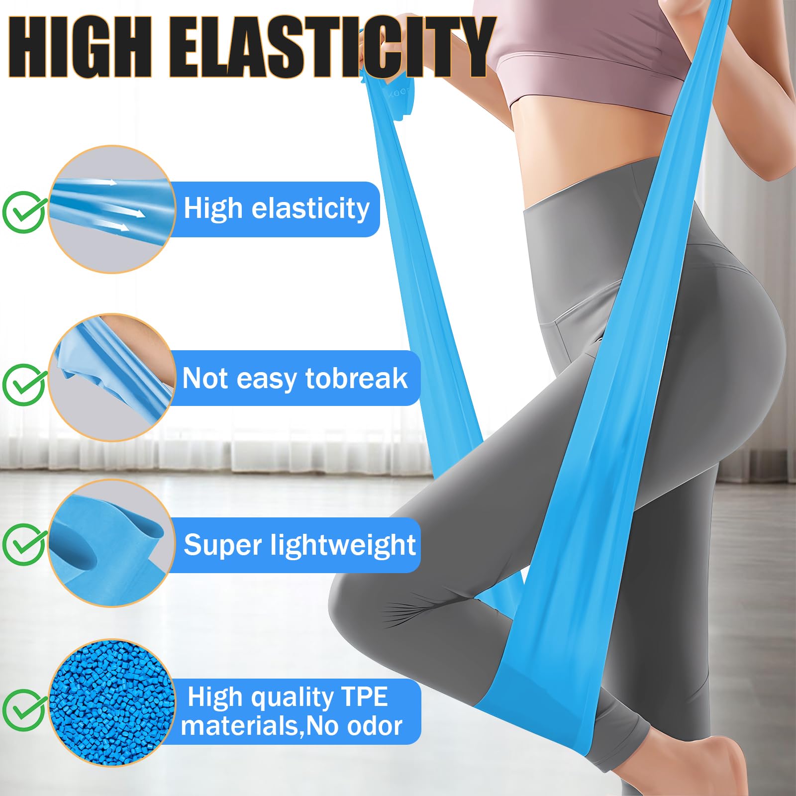 Bande Elastiche Fitness [Set di 5], 2M Fascia Elastica Fitness con 5 Livelli di Resistenza, Set di Elastici Palestra, Cinghie di Fitness per Pilates Yoga Fitness Crossfit