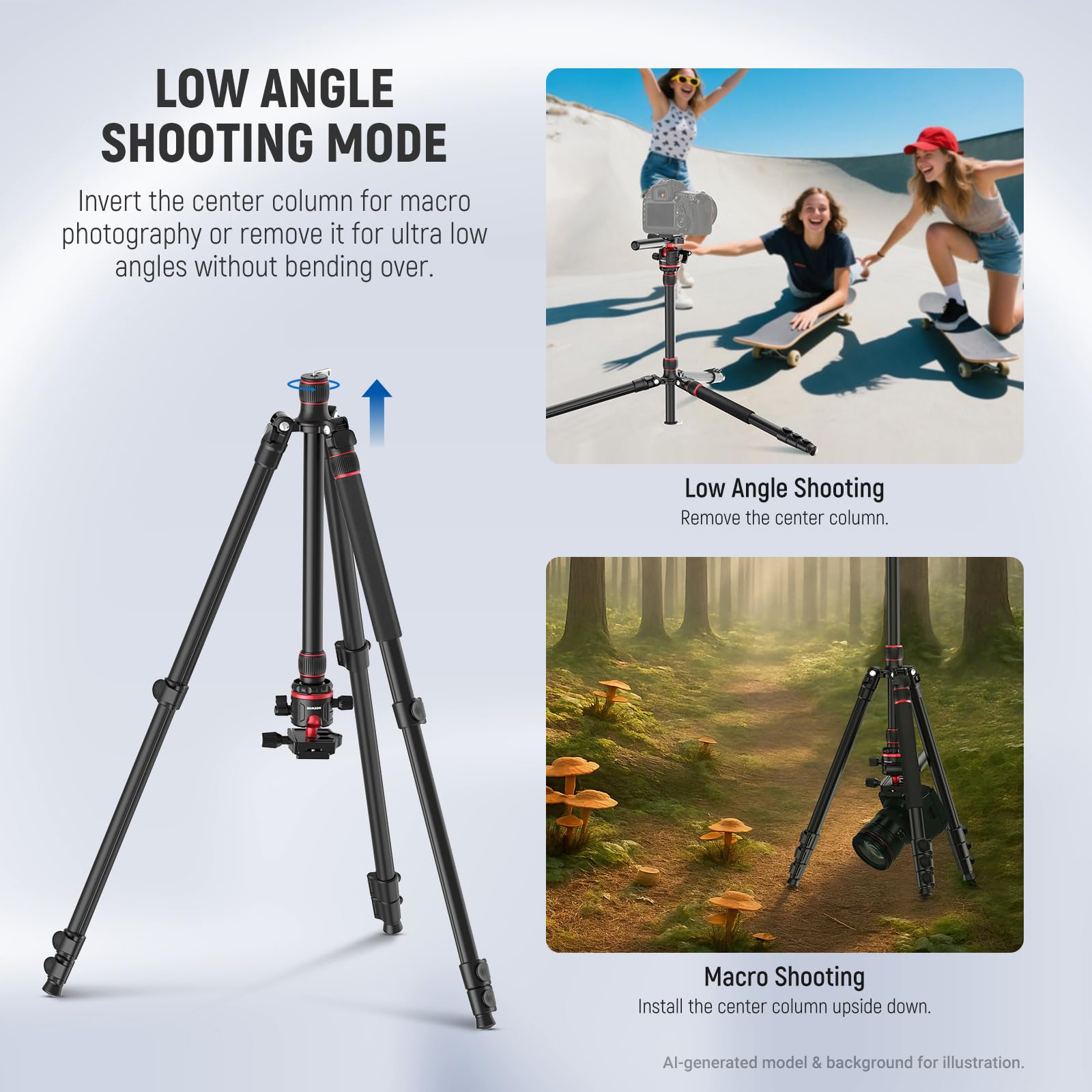 NEEWER Basics TP08 - Trípode para cámara réflex Digital (77", Cabezal esférico de 360°, Cabezal de Bola de 360°, Placa de liberación rápida, Eje Central invertido y 2 paños de Limpieza, Carga máxima
