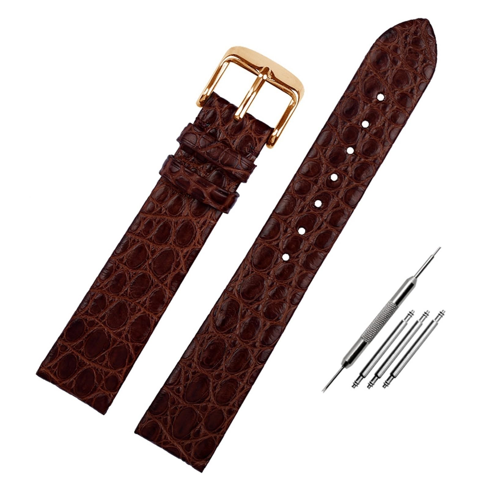 HMFANG Bracelet de montre crocodile ultra fin 12 13 14 16 18 19 20 21 22 mm Bracelet de montre homme femme boucle ardillon, 16mm