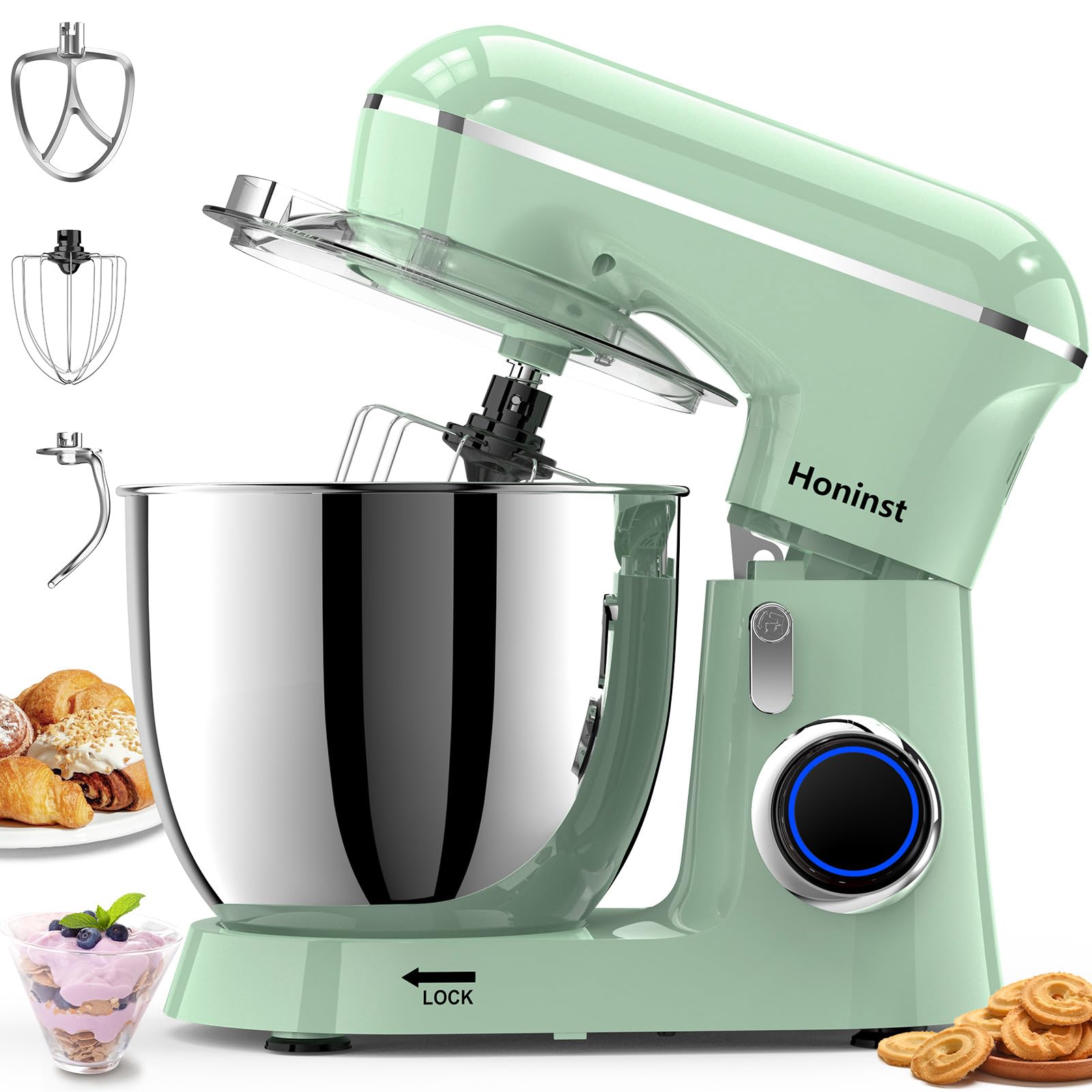 Honinst Stand Mixer 6 5QT 10-Speed Tilt-Head Electric Stand Mixer 3-In-1 Kitchen Mixer with Bowl Dough Hook Whisk