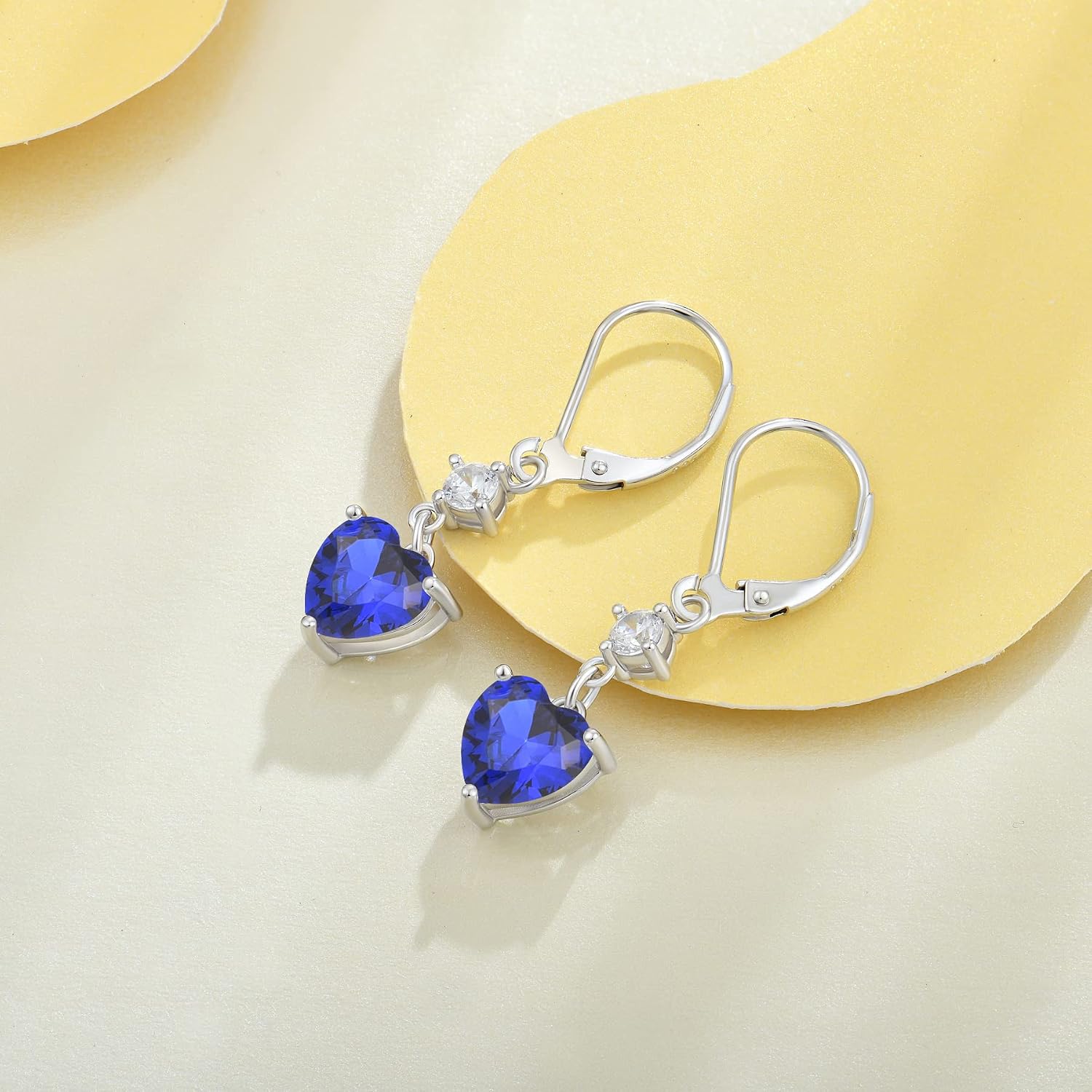 JO WISDOM Heart Dangle Drop Earrings for Women 925 Sterling Silver Leverback Earrings Birthstone Earrings Jewelry Gifts for women