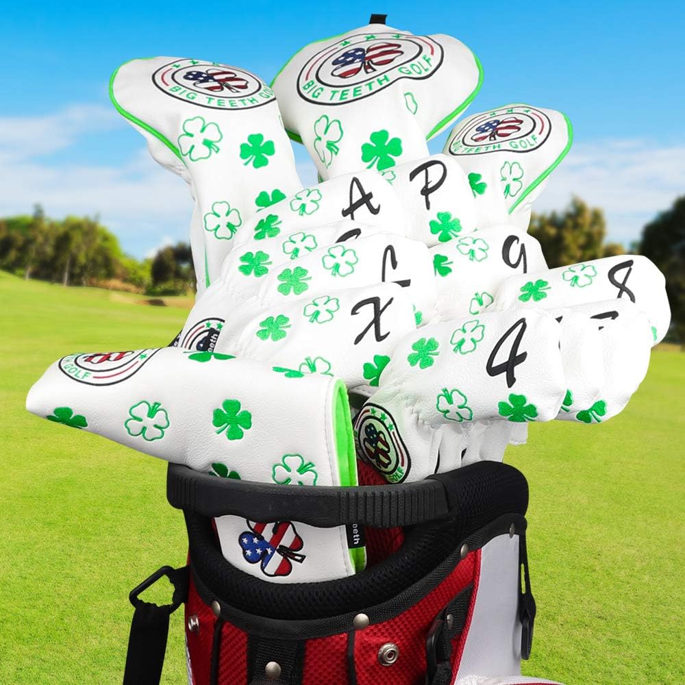 Golf Head Covers Driver Fairway UT Cover Putter Iron Cover Golf Club Protector Lucky Clover