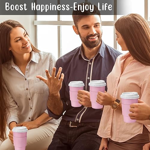 Miniatura 5 de Tioncy Tazas de café desechables de 16 onzas con tapas y mangas, tazas de papel aisladas para bebidas frías y calientes, juego de 100, color verde