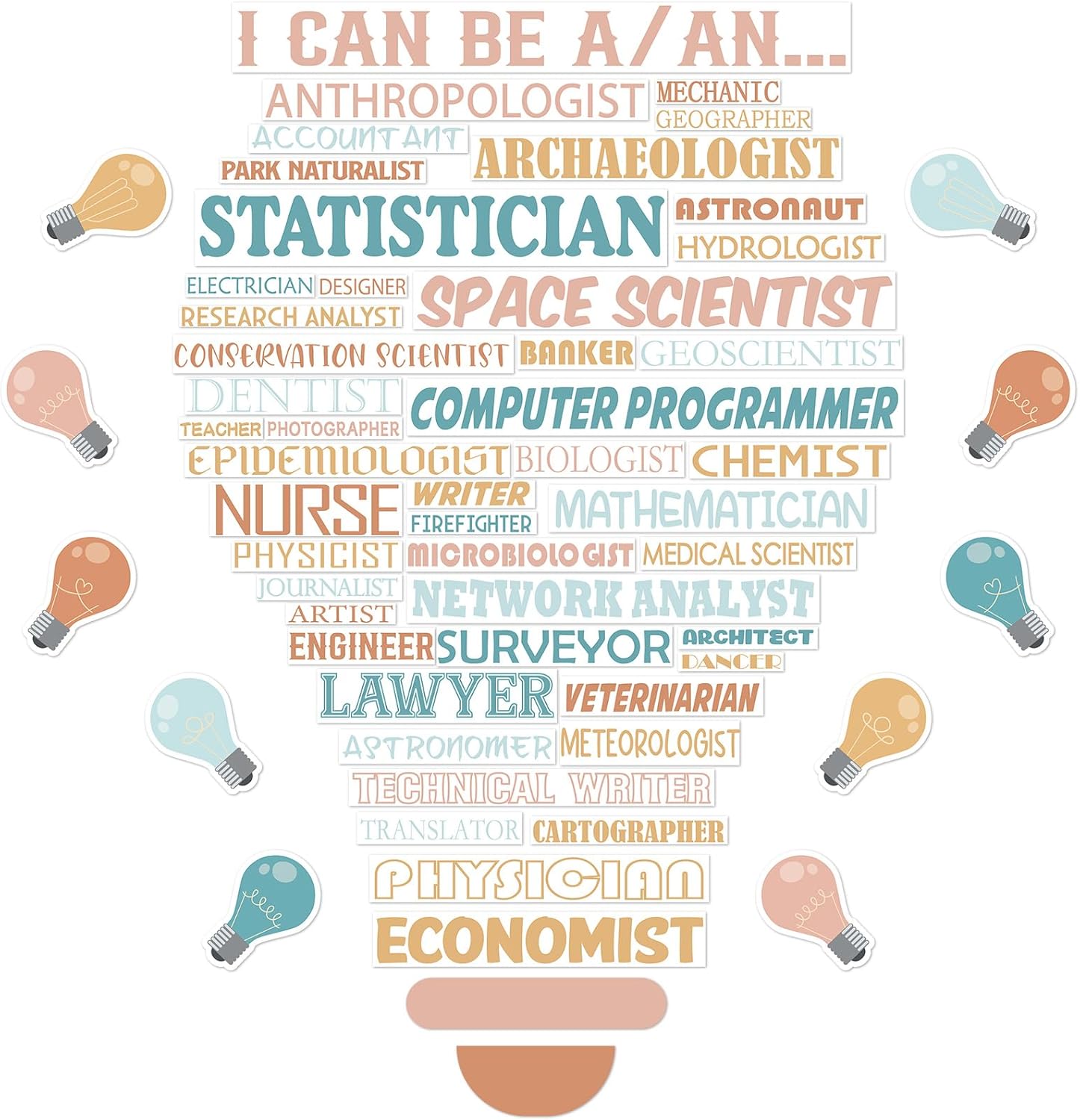 Pastel Motivational Bulletin Board Set Careers Poster Classroom Bulletin Board Decoration Educational Light Bulb Cutouts Incentive Poster Careers Enlightenment Cutouts for Home School Wall Door Decor