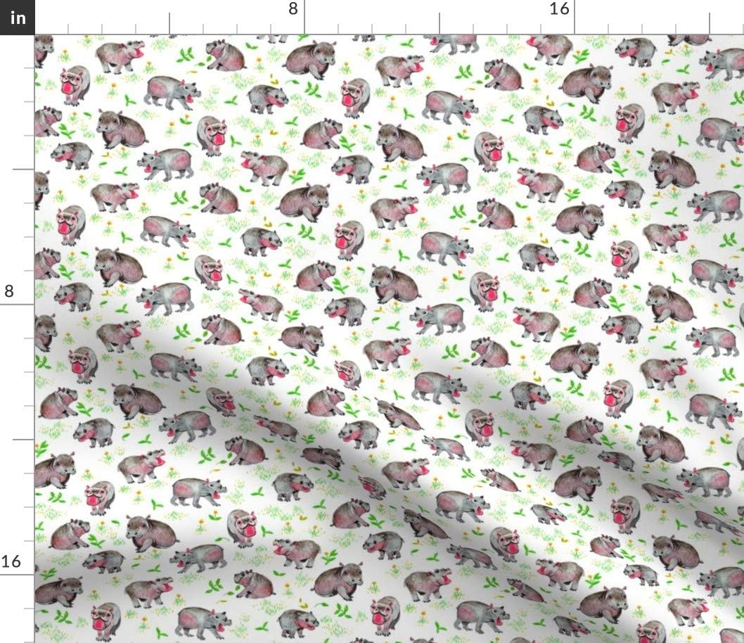 Spoonflower Fabric - Hippopotamus Hippo Cute Small Zoo Printed on Petal Signature Cotton Fabric by The Yard - Sewing Quilting Apparel Crafts Decor