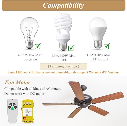 Miniatura 6 de Kit de control remoto universal para ventilador de techo Harbor Breeze Hampton Bay, Hunter, Hunter para ventilador remoto de 3 velocidades con