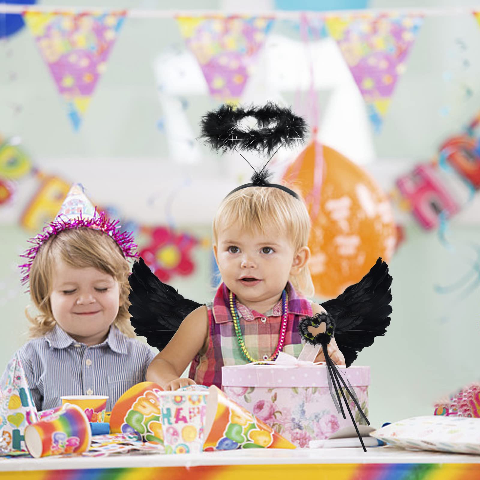 Costume Ailes D'ange Avec Auréole Et Baguette - Plumes Blanches - Pour Halloween, Noël, Fête Déguisée - Adultes Et Enfants