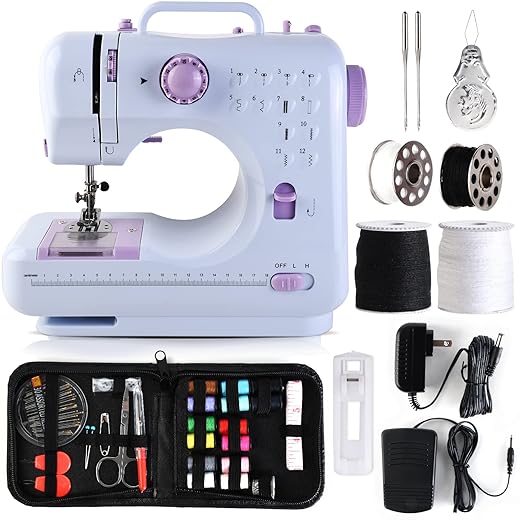 HJWTCQL Mini Sewing Machine for Beginners,Kids Small Sewing Machines 12 Built-in Stitches with Reverse Sewing,Portable Sewing Machines with 27pc Accessory Kit Included 2 Speed Double Thread Foot Pedal