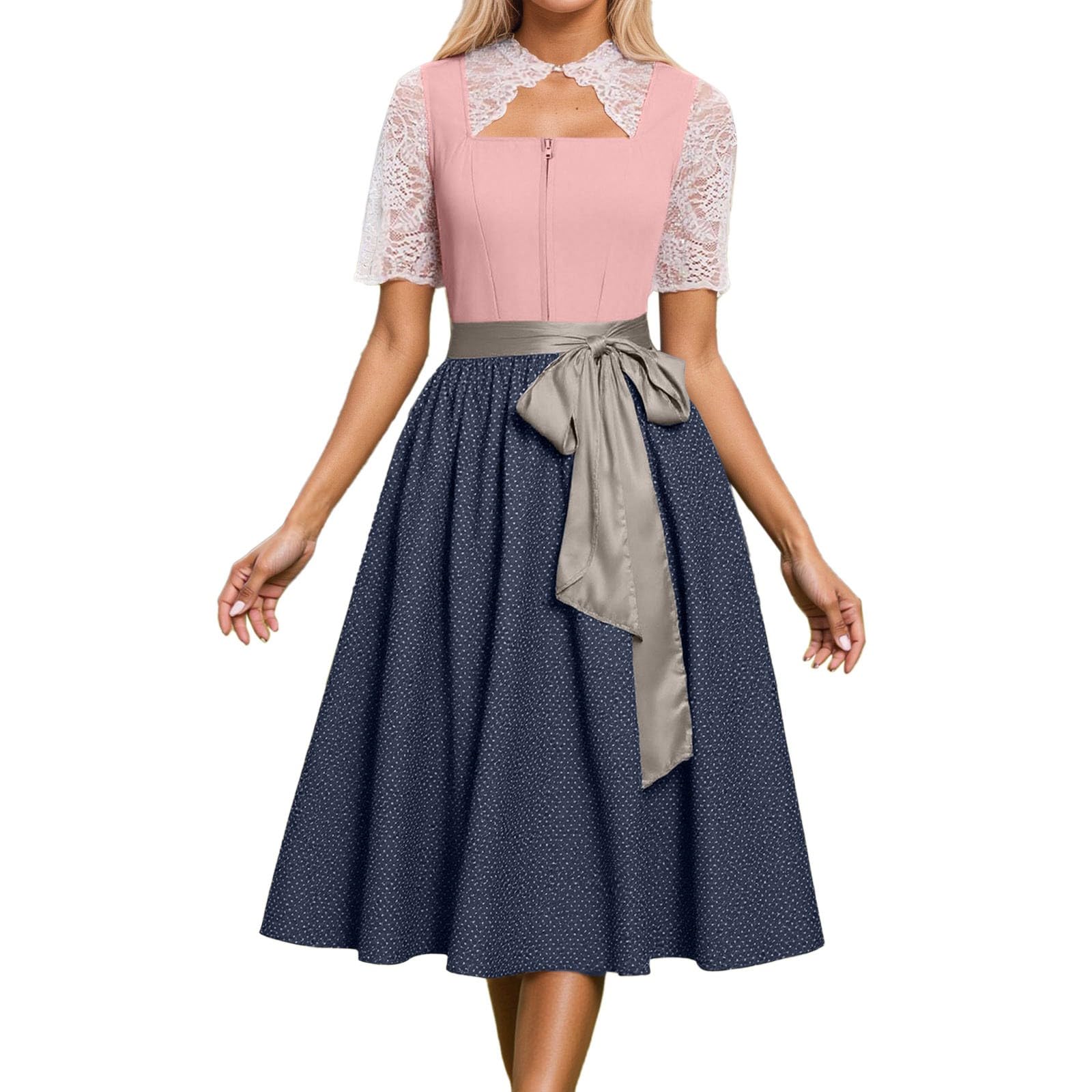 Dirndl Für Damen, Oktoberfest Damen Outfit Dirndl Lang Set 2 Teilig Inkl. Damen Kleider Elegant Festlich Sommer, Dirndlschürze. Damenmode Trachtenkleid Modern Dirndl-Komplettsets Dirndlkleid Für Party