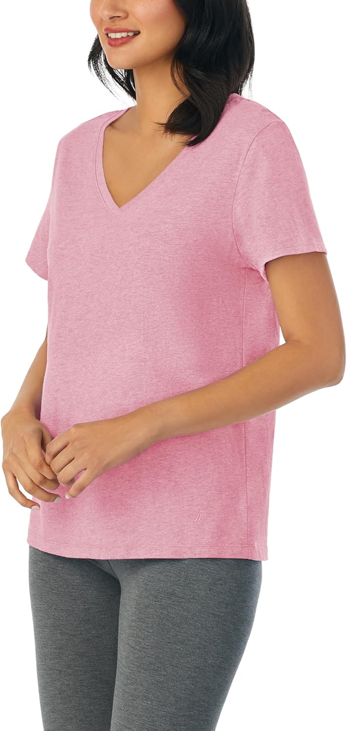Nautica Womens Sleep Shirt - Lightweight, Breathable Pajama Top - Cotton Knit Jersey V-Neck Sleepwear and Loungewear - Image 2