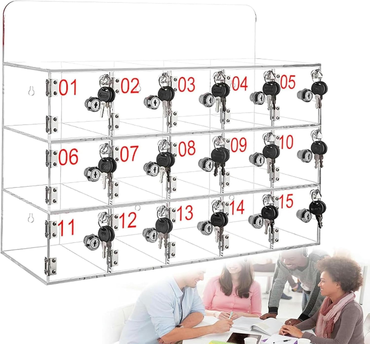 Acrylic Phone Storage Cabinet with Lock, Wall-Mounted Clear Locker Box for Cell Phones, Secure Mobile Device Organizer with Keys and Door Locks