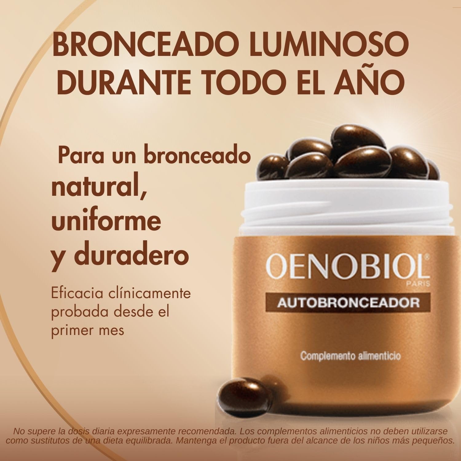 Oenobiol Autobronceador Triplo - Bronceador facial y corporal sin sol - Complemento alimenticio con cúrcuma, licopeno y luteína - 90 cápsulas