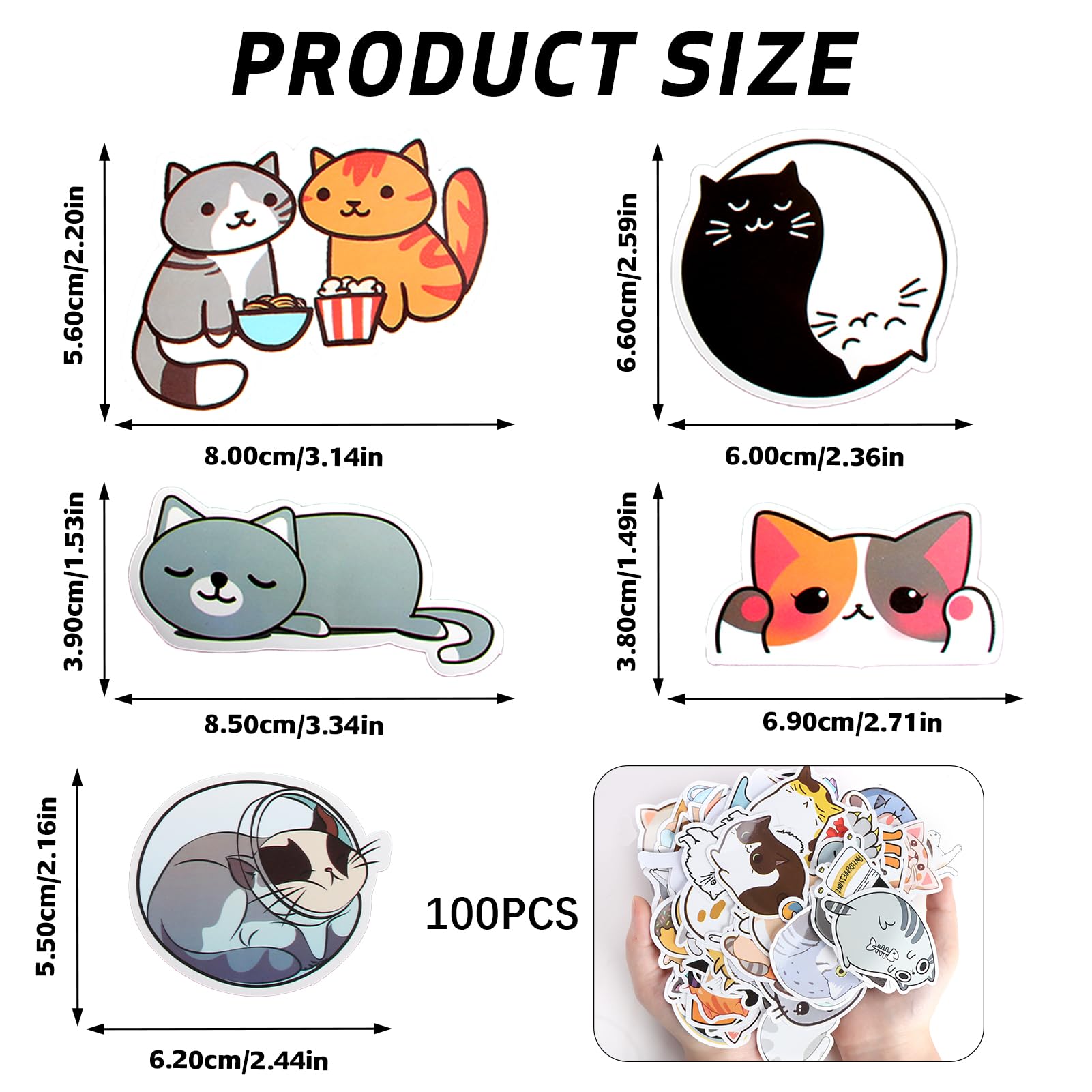 100 Adesivi Gatti Divertenti In PVC - Impermeabili, Per Bottiglie, Laptop, Auto, Skateboard