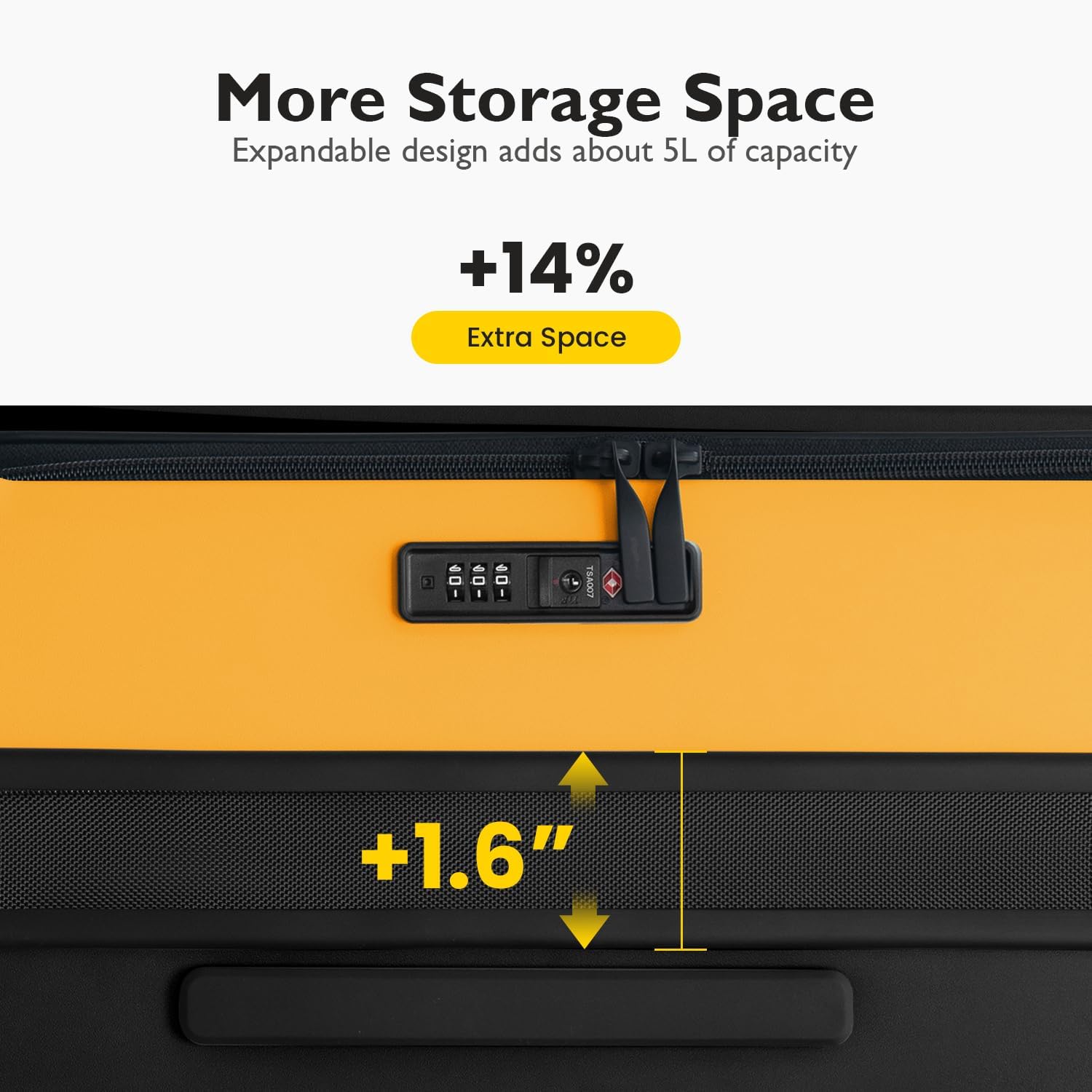 LEVEL8 Top Opening Carry on Luggage Hardshell, Large Suitcases with Wheels Airline Approved, Expandable Luggage with Spinner Wheel for Men Women, 20 Inch, Yellow - Image 7