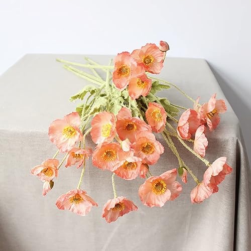 Miniatura 5 de Emivery 6 piezas de flores de amapola artificiales de amapola rosa, ramo de boda, flores de amapola de seda, centro de mesa para decoración del