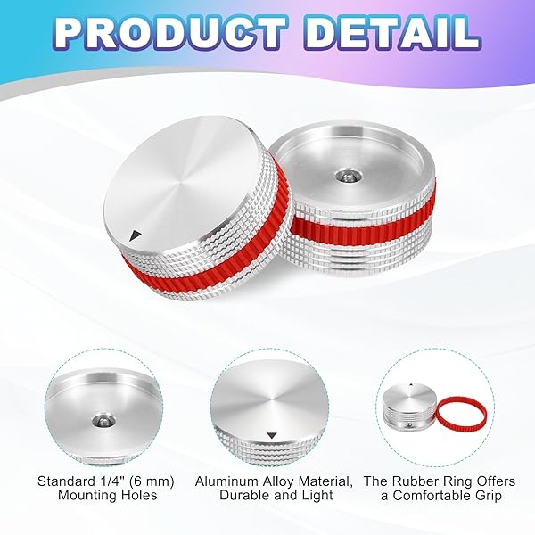 Amazon.co.jp_ uxcell アルミ製ポテンショメーター・ノブ 2個セット 1_4_(6mm) 音量調節ノブ 18mm×40mm ギター・ベース用スクリュー式 白と明るい赤のゴムリング＋レンチ付き シルバー _ 楽器・音響機器