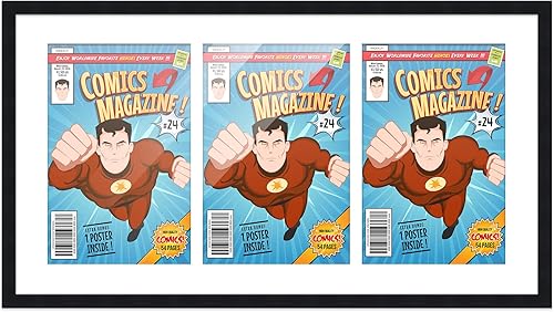 Miniatura 305 de Poster Palooza Marco de cómic con paspartú para 4 cómics de la era actual publicado después de 1985, marco de cómic negro para cómics de 6.875 x
