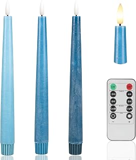 AFINETH Blue Flameless Taper Candles, 9.6" Real Wax Battery Operated Candles with Remote, 3 Pack Flickering, Gradient Candlesticks, Fake Candle for Home, Wedding, Party Decor