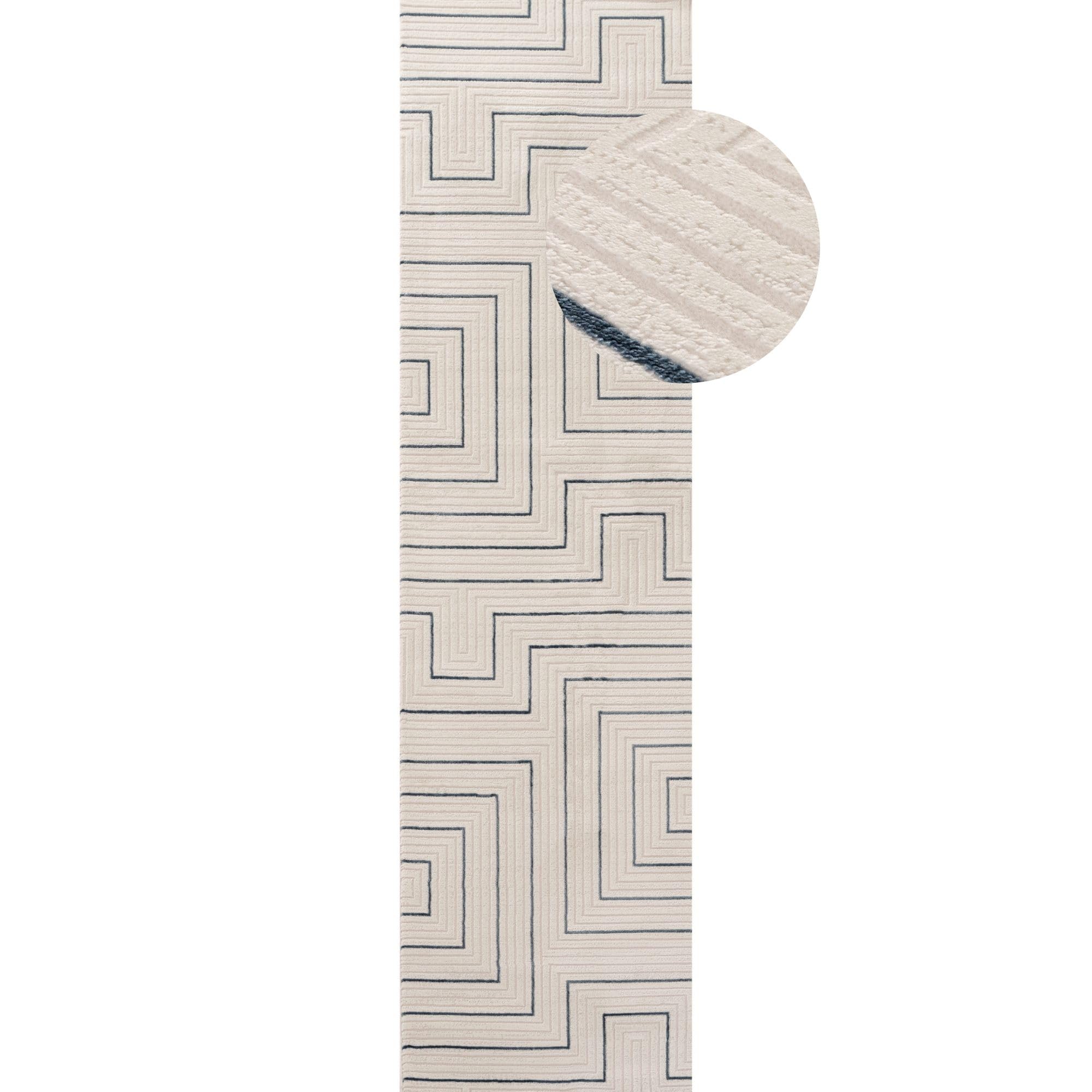 THE RUGS Carmel Modern Area Rug - Stain-Resistant, Non-Shedding, Durable Rugs for Bedroom and Hallway [ Geometric Blue, 80x300 cm ]