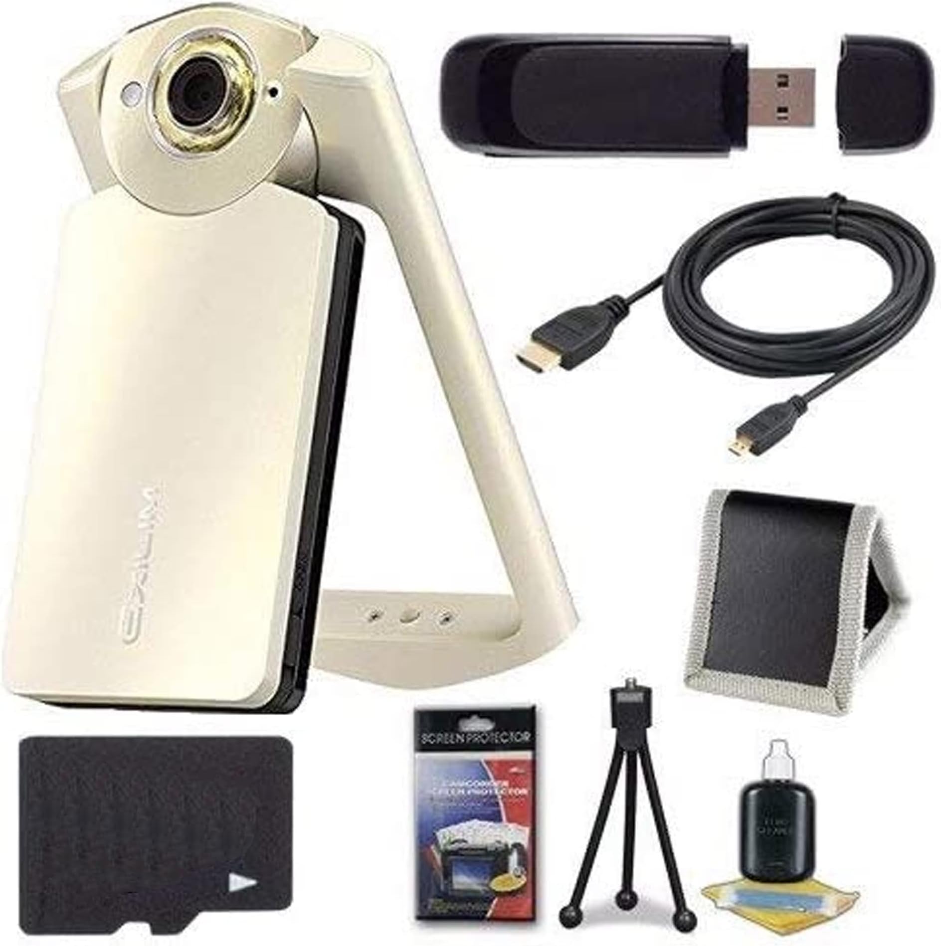 Casio6Ave Casio EX-TR60 Self Portrait/Selfie Digital Camera (Silky White) + 32GB microSD Class 10 Memory Card + Micro HDMI Cable + SDHC Card USB Reader + Memory Card Wallet + Deluxe Starter Kit Bundle