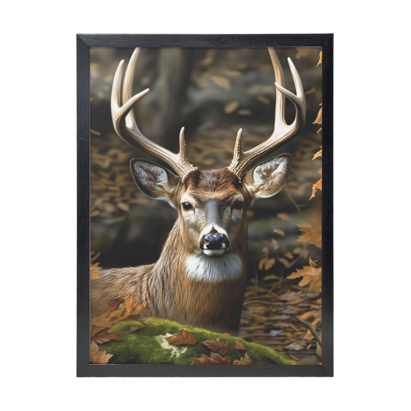 Framed Wall Art - Decorative Canvas Painting Camouflage Deer Pictures Poster Aesthetic Modern Prints Artwork for Bedroom Office Wall Decor Ready To Hang 12x16 in