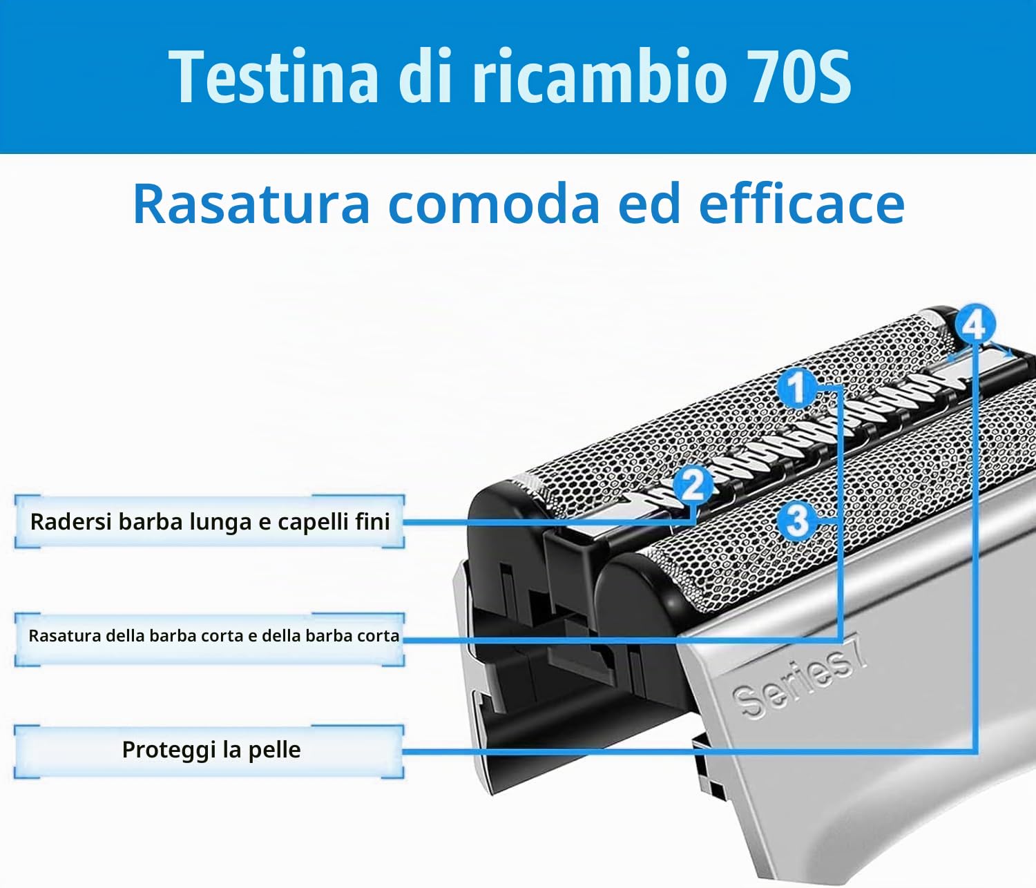 2 testine di ricambio per rasoio elettrico serie 7 70S, compatibili con rasoi Braun Series 7 720cc, 730cc, 735s, 750cc, 760cc, 790cc