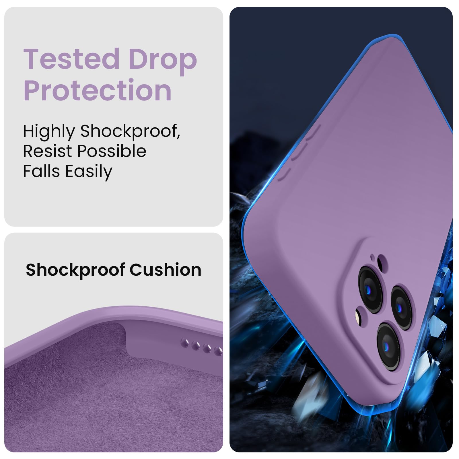FireNova Funda diseñada para iPhone 16 Pro, 16 cm, morado claro | Funda de silicona mejorada [protección de cámara] con forro interior de microfibra suave antiarañazos