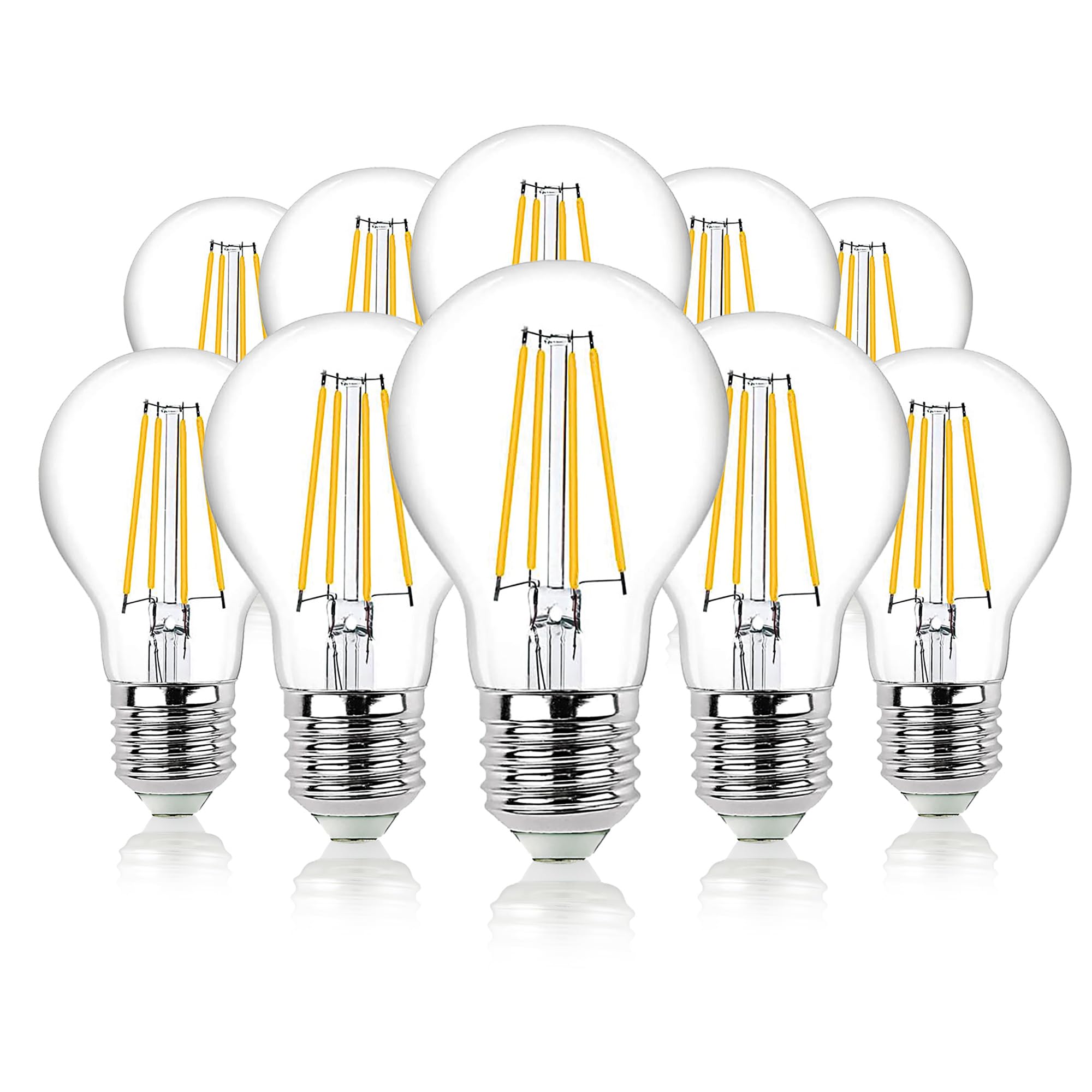 hellum Bombilla LED E27, 10 unidades, 9,5 W, luz blanca cálida, 1055 lúmenes, filamento LED, E27, bombilla LED vintage equivalente a 75 W, 2700 K, blanco cálido transparente, 206128