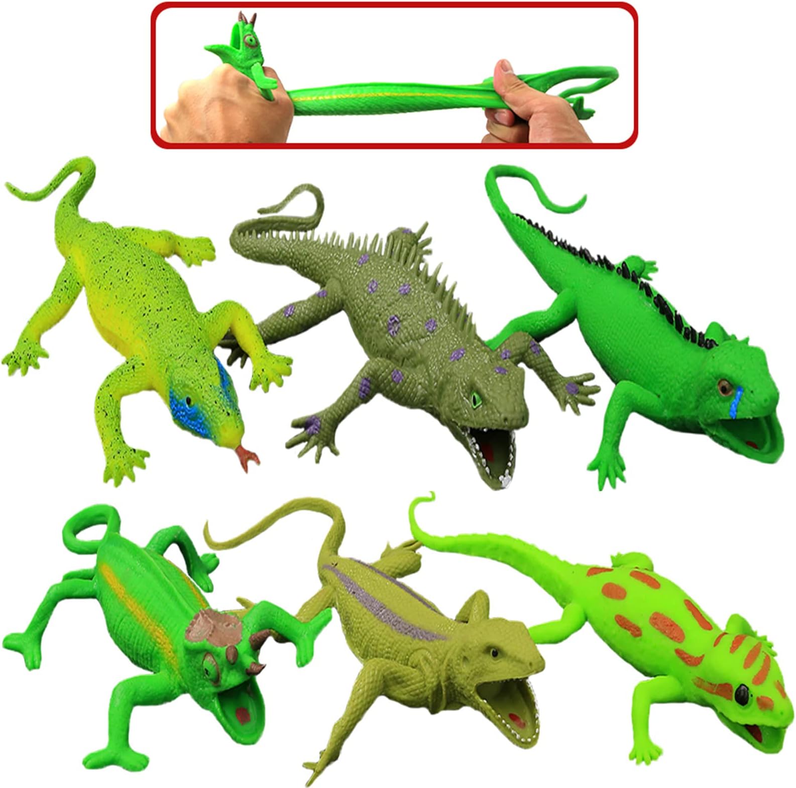 9-inch Rubber Lizards Toys，Lizard Set(6 PACKS),Food Grade Material TPR Super Stretchy,Realistic Lizard Figure Bathtub Squishy Toy -With Gift Bag