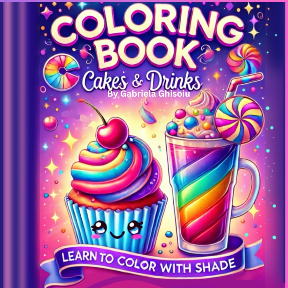 Coloring Book Cakes And Drinks: Learn How To Color With Shade: Cakes and Drinks Coloring Book: Creative and Bold Pages for Stress Relief! For Kids and Adult