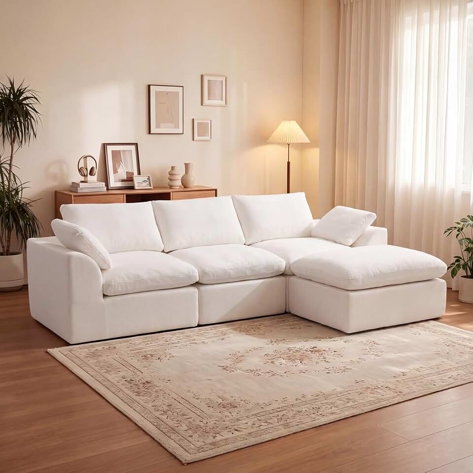 108" Oversized Boneless Cloud Sectional Couch for Living Room，Beige