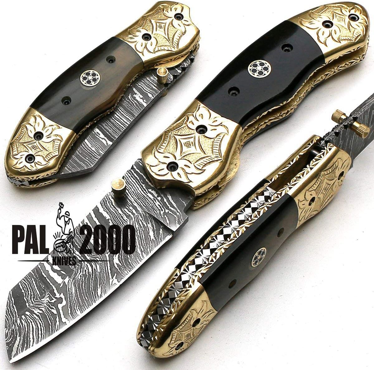 PAL 2000 KNIVES Coltello tascabile pieghevole in acciaio Damasco fatto a mano personalizzato con fodero 8904
