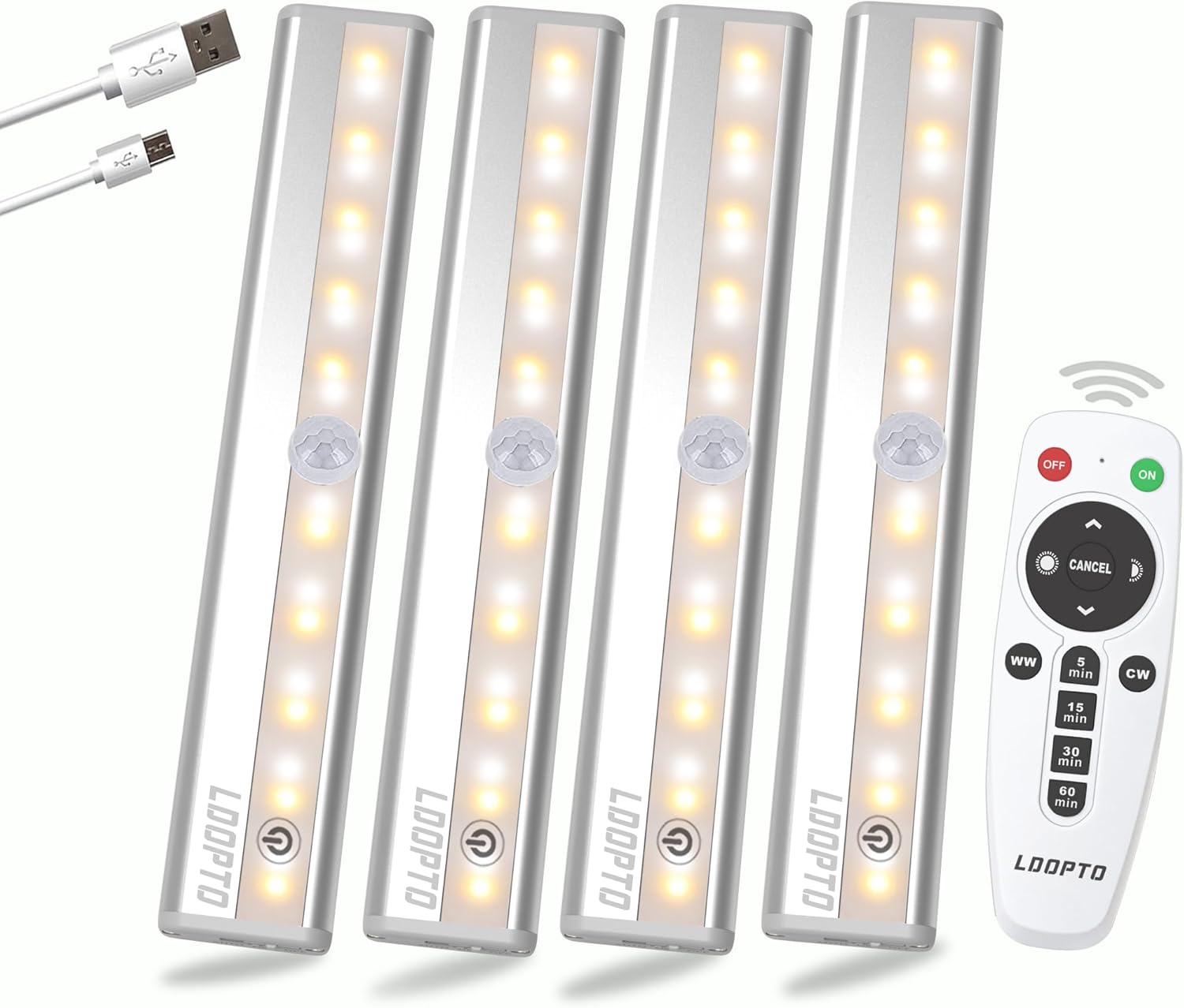 Wireless Dimmable LED Under Cabinet Lights with Remote, 4 Pack