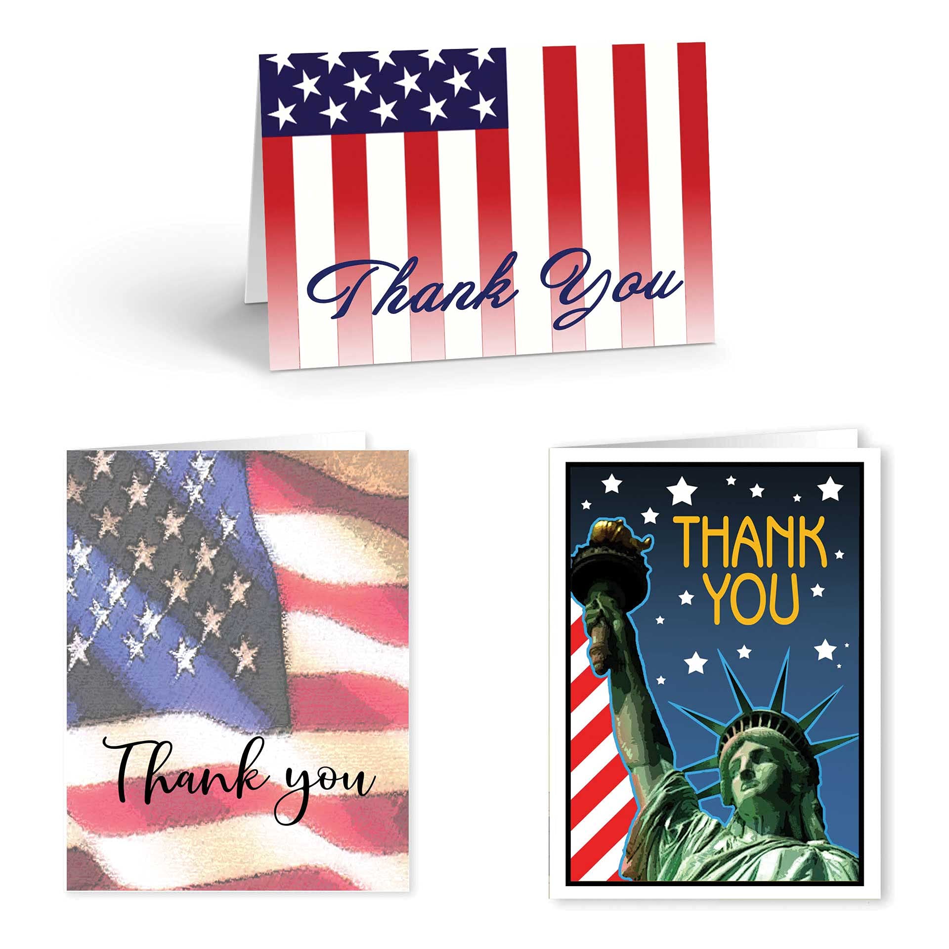 Stonehouse Collection Patriotic Note Card Assorted - 12 Boxed USA Variety Cards & Envelopes - American Flag (Patriotic Variety)