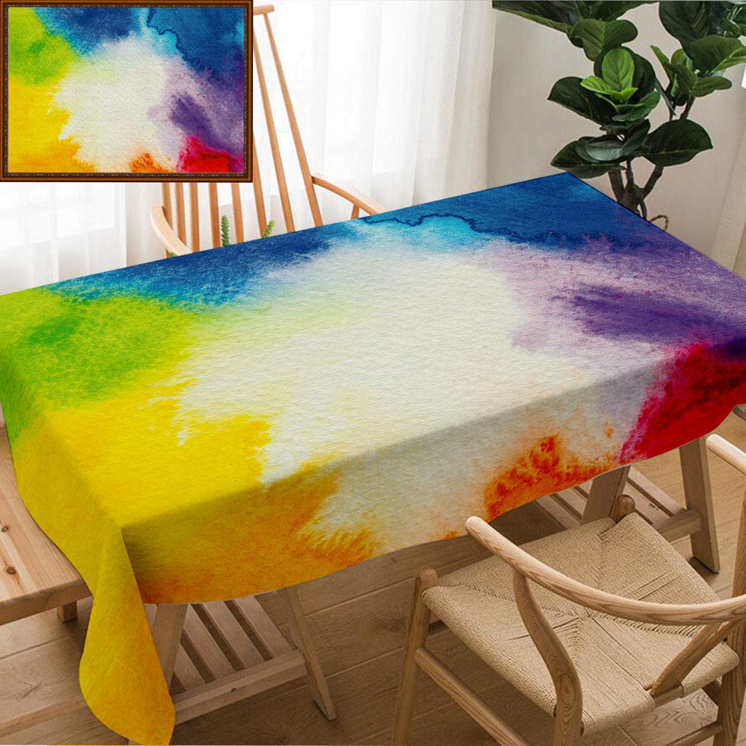 Unique Custom Design Cotton And Linen Blend Tablecloth Abstract Hand Painted Watercolor Colorful Wet On White Paper Texture For Creative Wallpaper OrTablecovers For Rectangle Tables, 60" x 40"