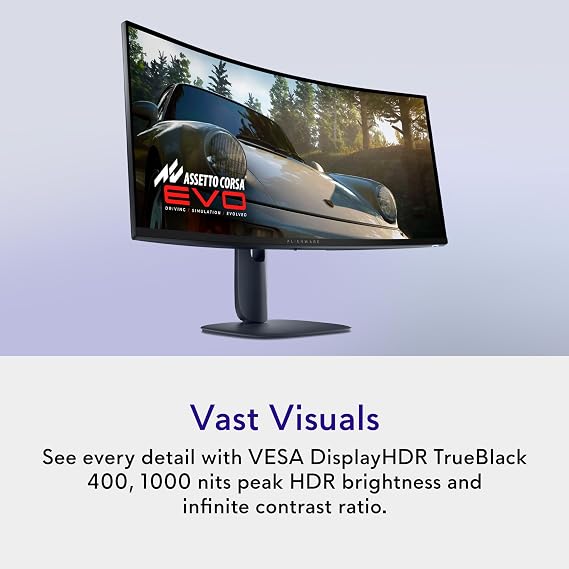 Alienware 34 240Hz QD-OLED Curved Gaming Monitor - AW3425DW - 34.2-inch WQHD (3440 x 1440) 0.03ms Display, 1800R Curve, AMD FreeSync Premium Pro, VESA AdaptiveSync, DisplayHDR TrueBlack 400